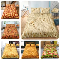 lism real 3d pattern food theme cover set polyester golden pizza cake chips bedding set super king queen full size bed set