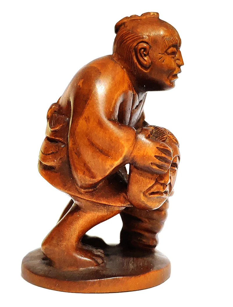 2-Дюймовая японская скульптура из бокса ручной работы Netsuke миниатюрная для