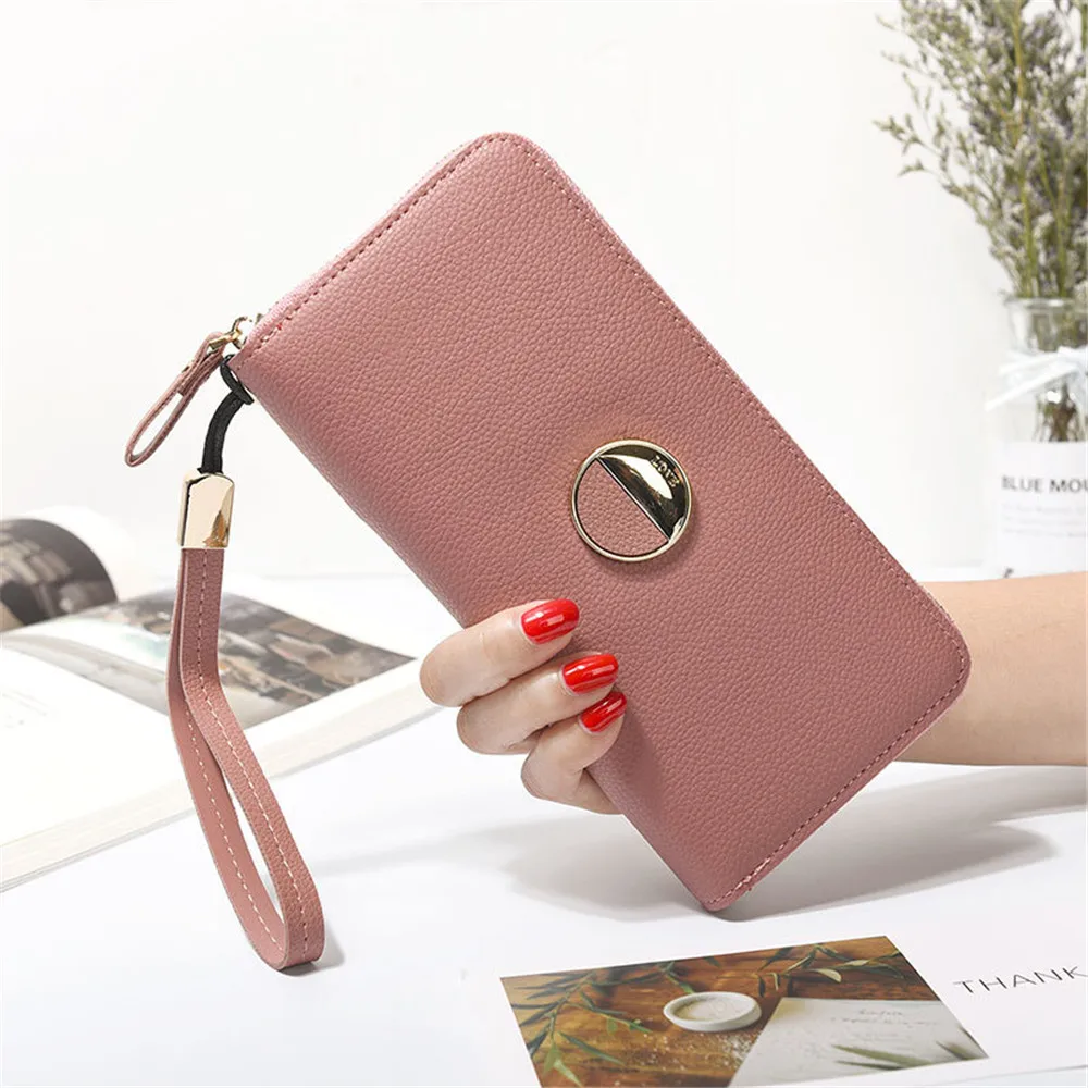 Женский кошелек из искусственной кожи однотонный карта упаковка с двумя