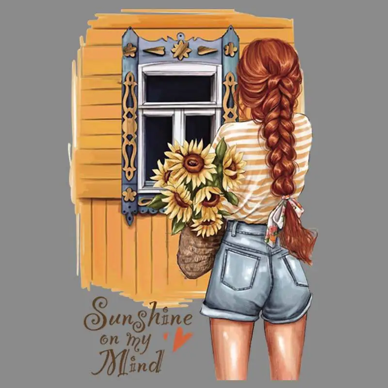 

Beautiful Girl Iron-on Transfers for Clothing Thermoadhesive Patches on Clothes Heat Transfer Accessory Thermal Sticker Applique