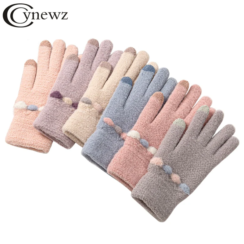 

Winter Touch Screen Knitted Gloves Women Fashion Knit Gloves Mittens Female Thick Plush Warm Wrist Driving Glove Wholesale