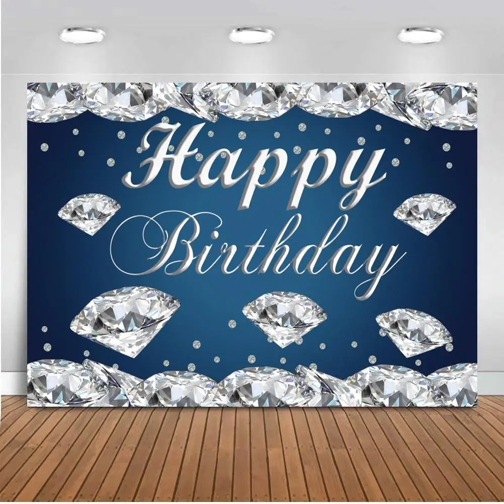 

Shiny Silver Diamonds Repeated Text Customize Banner Decor Backgrounds Dark Blue Plank Photography Backdrop For Party Studio