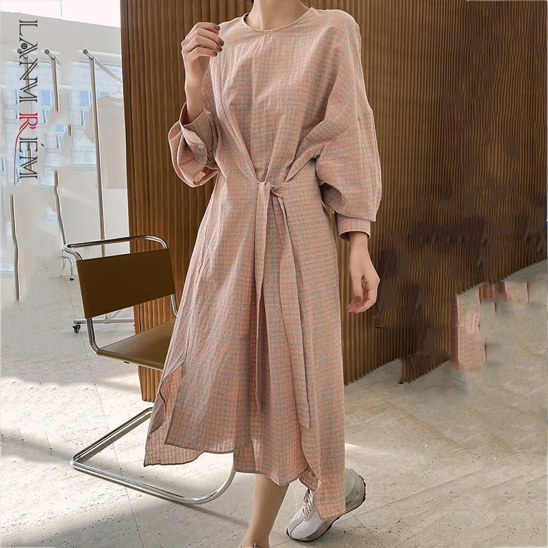 

Женское Бандажное платье LANMREM, свободное платье с круглым вырезом и длинным рукавом, Осень-зима 2021, 2E1503