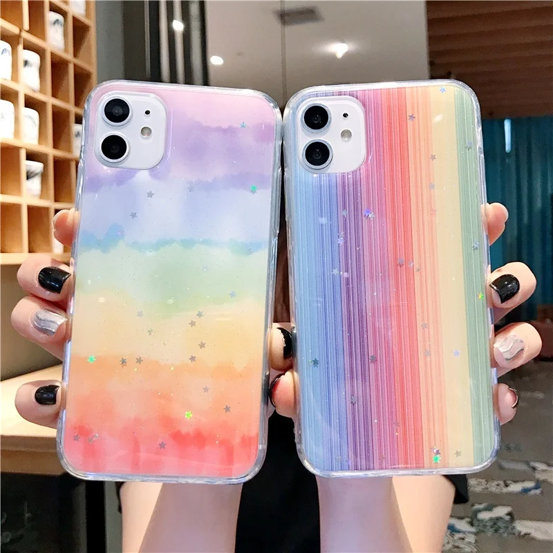 Цветной Радужный Блестящий блестящий чехол для телефона iPhone 11 11Pro 11ProMax Xs XsMax X 8 8Plus