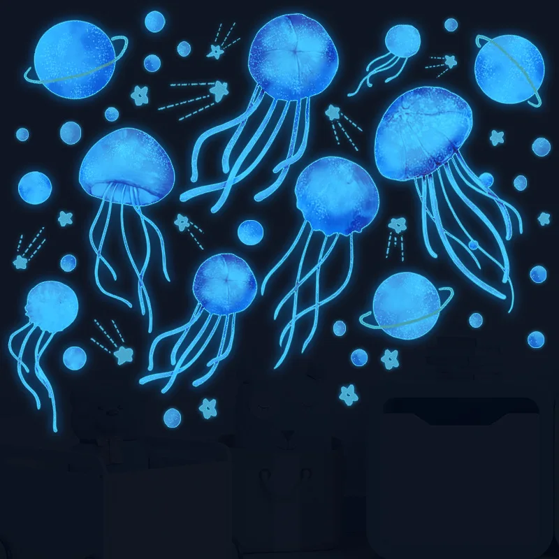 

Luminous Jellyfish Wall Stickers for Kids Rooms Bedroom Wall Decoration PVC Cartoon Fluorescent Decals Glow in the Dark Stickers