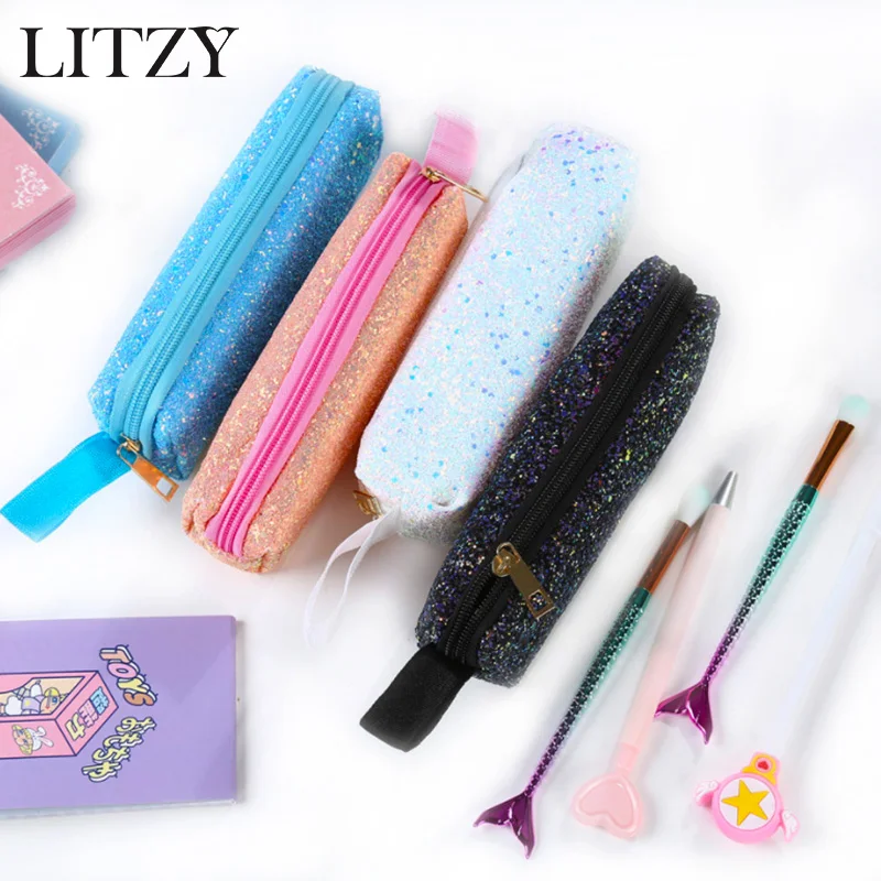 Маленький чехол для карандаша с блестками карандашей девочек школьный милый