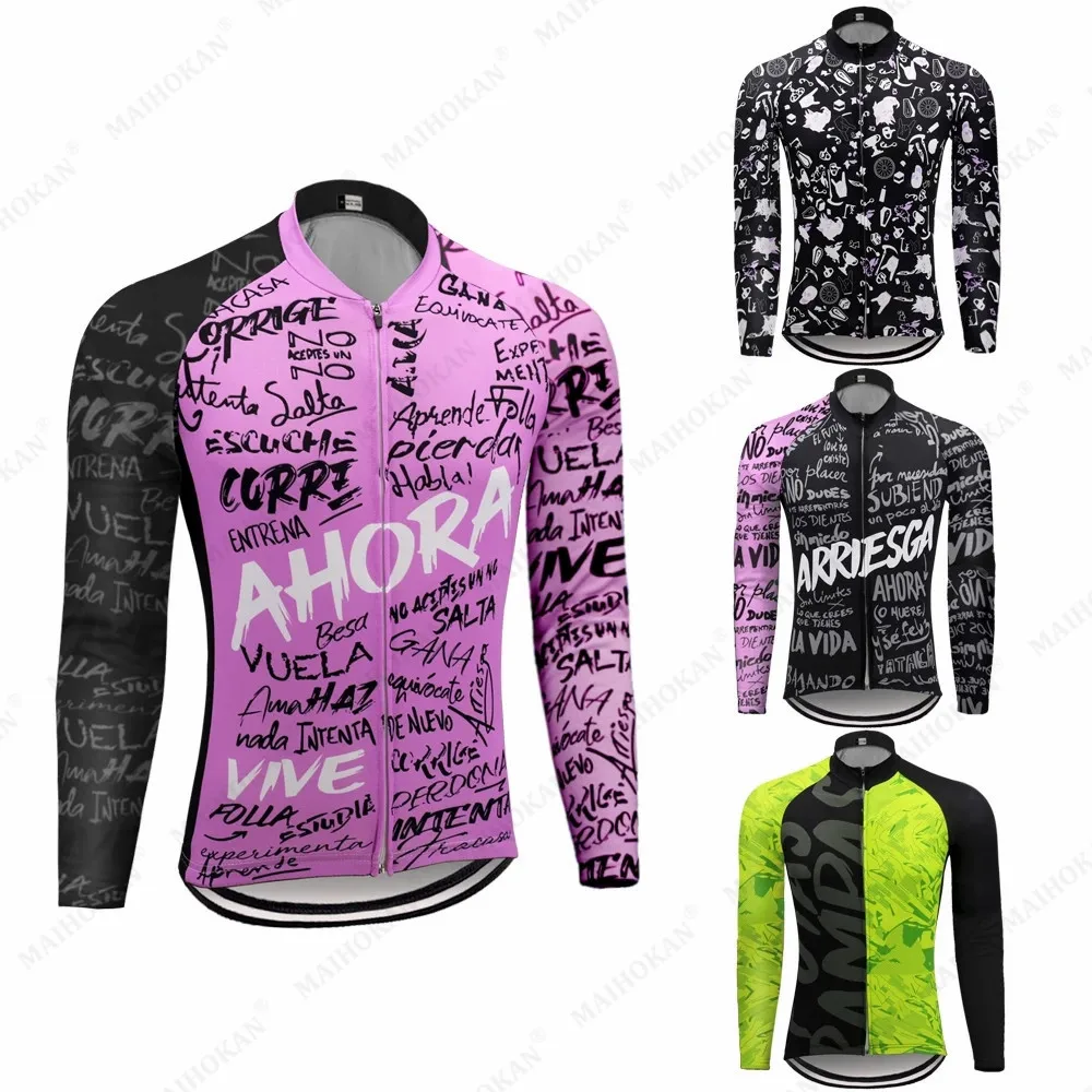 

ARRIESGA Autumn Full Sleeves Cycling Jersey Wear Summer Men Bicycle Shirts Cheap Quick Dry Bike Jersey Sports Long Cycling Shirt