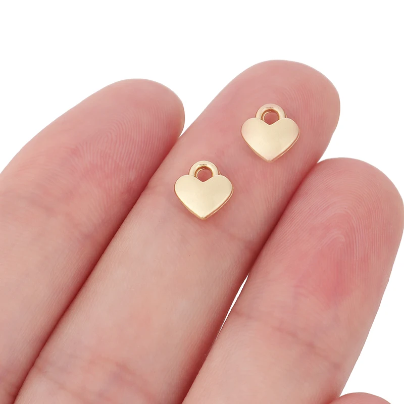 

50 x Gold Color Heart Love Charms Pendants Beads 2 Sided for Earrings Bracelet Jewelry Making Accessories 8mm