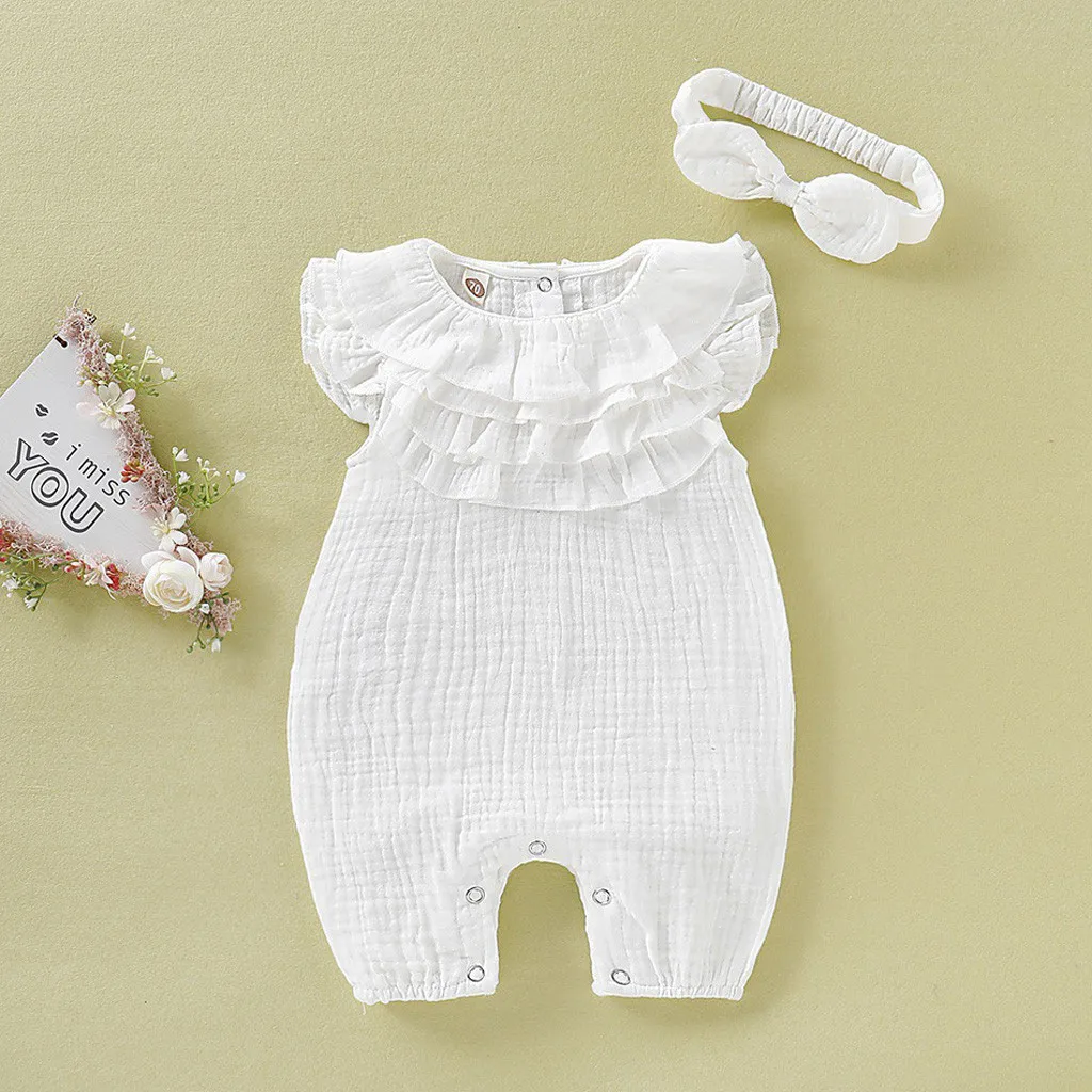 

2021 Baby Summer Spring Clothing Newborn Baby Girl Ruffle Clothes Cotton And Linen Romper Baby Jumpsuit Solid Cute Girls Clothes