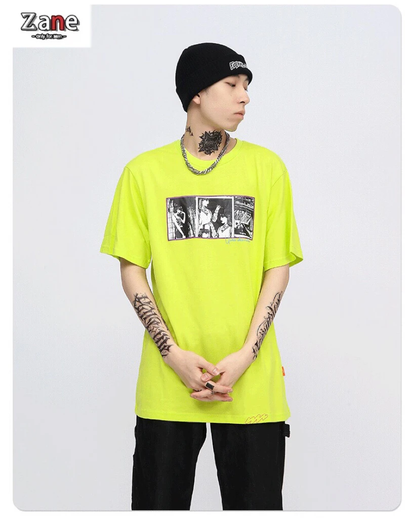 

Summer oversized Anime hip-hop punk print graphic cotton t shirt for men vintage manga Streetwear gothic t-shirts for friends
