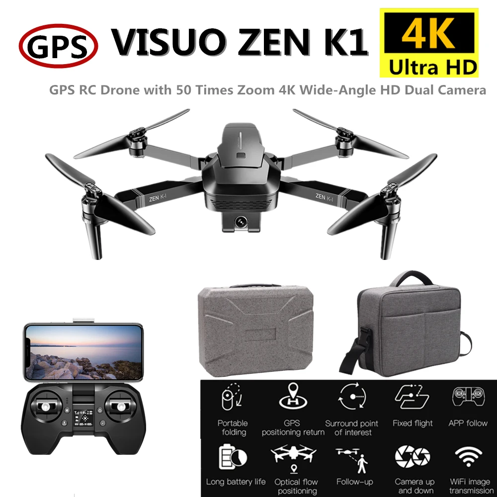 Visuo ZEN K1 Радиоуправляемый Дрон с GPS 4K Квадрокоптер камерой управление жестами Flight