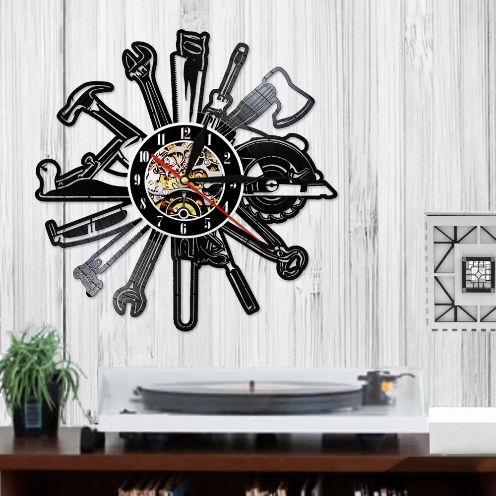 Столярные инструменты Виниловая пластинка настенные часы гаражные Часы
