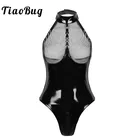 Женский слитный купальник TiaoBug, пикантный слитный купальник из лакированной кожи, без рукавов, с сетчатым бюстом, монокини на молнии, купальник с открытой промежностью
