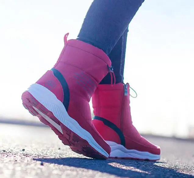 red shoes Зимние ботинки; женская обувь на платформе; женские зимние ботильоны из водонепроницаемого материала; женская обувь с плюшевой стелькой и мехом; Bota Feminina; коллекция года; Цвет Черный; Botine - Цвет: red shoes