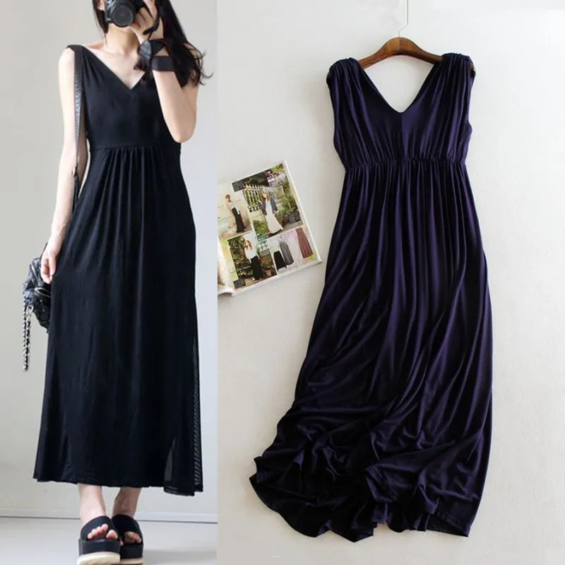 

Spring Summer 2023 Woman Tank Dress Casual Modal Sexy Camisole Elastic Female Home Beach Dresses V-neck Camis Sexy Dress #02