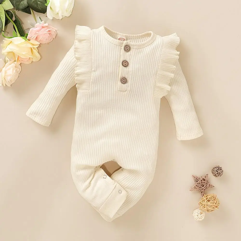 

Autumn Baby Girls Solid Color Long Sleeve One-Pieces Kids Outfits 4 Colors