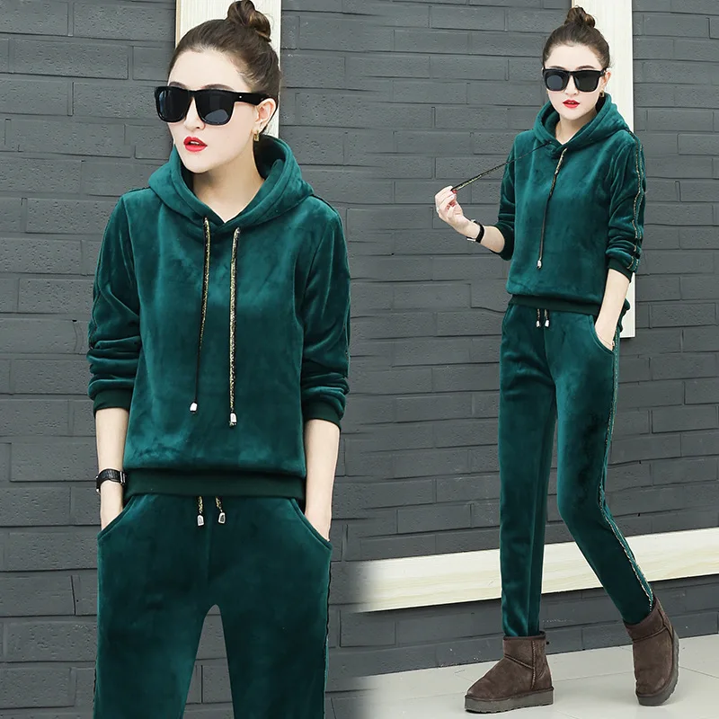 Зимняя Толстая бархатная толстовка с капюшоном женская спортивная одежда