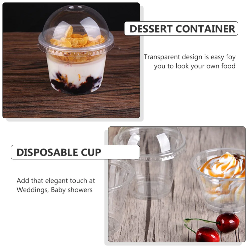 

50pcs 250ml Transparent Dessert Cups Disposable Cups Salad Cups with Cover