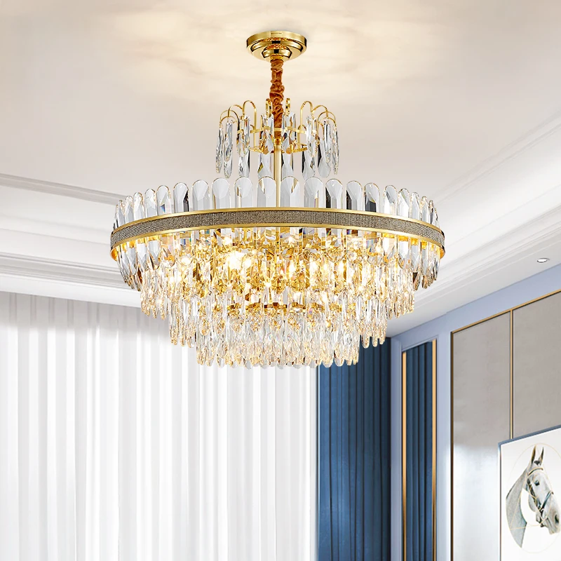 

Modern LED Crystal Chandelier Lighting for Living Room Cristal Lustre Hanging Lights Round Golden Indoor Lighting