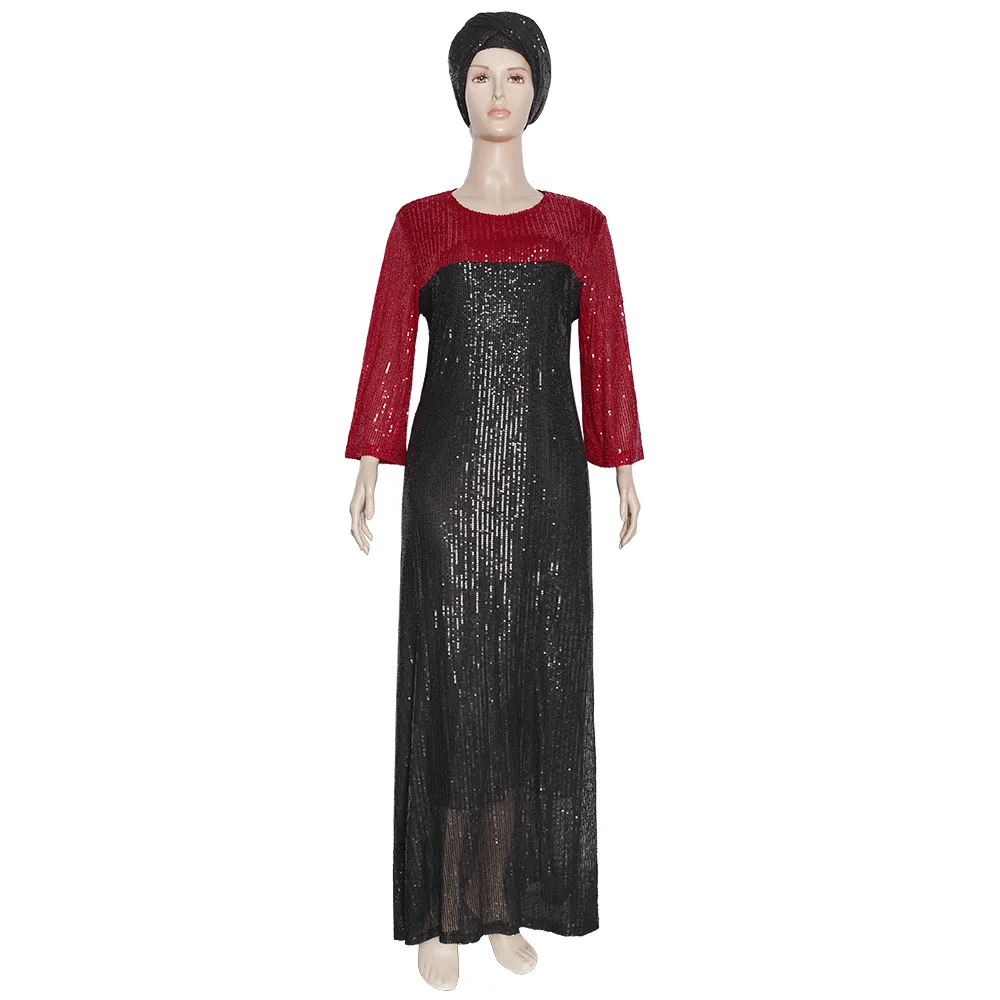 2020 summer and autumn fashion style african women o-neck long sleeve sequined plus size dress |