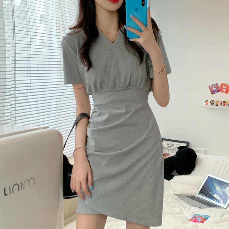 

Hot Girl Gray Dress Women's Summer 2021 New Design Sense Niche Temperament Slim Fit Slimming Petite Skirt
