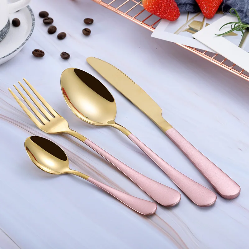 Four-piece Set Нержавеющая сталь Золотая вилка и Стейк-нож ложка золотые столовые приборы набор для ужина Рождественский подарок кухонная посуда набор дропшиппинг - Цвет: Four-piece Set