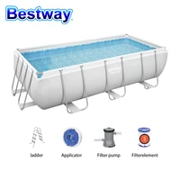 pool bestway 56441 rectangular metal above ground swimming pool 4 6 person stainless steel pool for family with filter pump