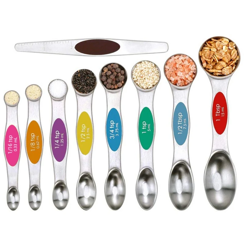 

Magnetic Measuring Spoons Set Dual Sided Tablespoon Teaspoon Set Of 9 Stainless Steel
