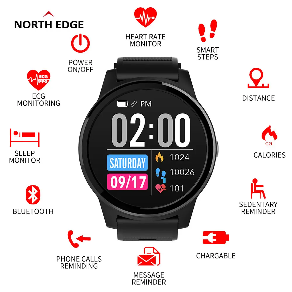 

New North Edge Keep E101 Smart Watch EGG & PPG Heart Rate Sleep Monitor Bluetooth Picture IP67 Waterproof VS Apache Smartwatch