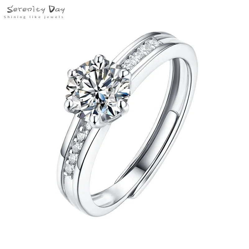 

Serenity Day S925 Silver Engagement Ring for Bride Female 100% Moissanite Stone 0.5/1/2/3 Carat Ring New Fashion Fine Jewelry