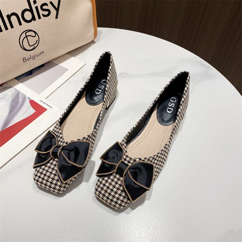 

Women Shoes Low Heels Loafers Butterfly-knot Luxury Elegant Designer Office Shoes Slip on Square Toe Fashion Ladies Single Shoes