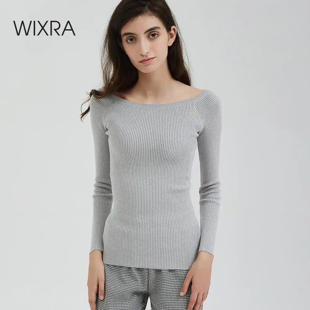 Wixra, базовые вязаные свитера, женские, Осень-зима, элегантные, с вырезом лодочкой, джемперы, пуловеры, высокое качество, стретч-трикотаж, топы для женщин