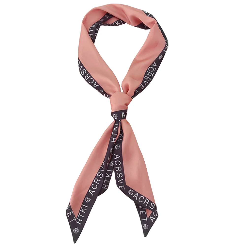 

New Spring Silk Scarf Women Skinny Bandanas Letter Print Shawl Wraps Office Lady Stripped Headband Foulrad Ribbon Neckerchief