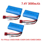 Литий-Полимерный Аккумулятор 7,4 В, 3000 мАч, 18650, 2S T разъем для Q46 Wltoys 10428 1242812423, запасные аксессуары для радиоуправляемых автомобилей, аккумулятор большой емкости 7,4 В