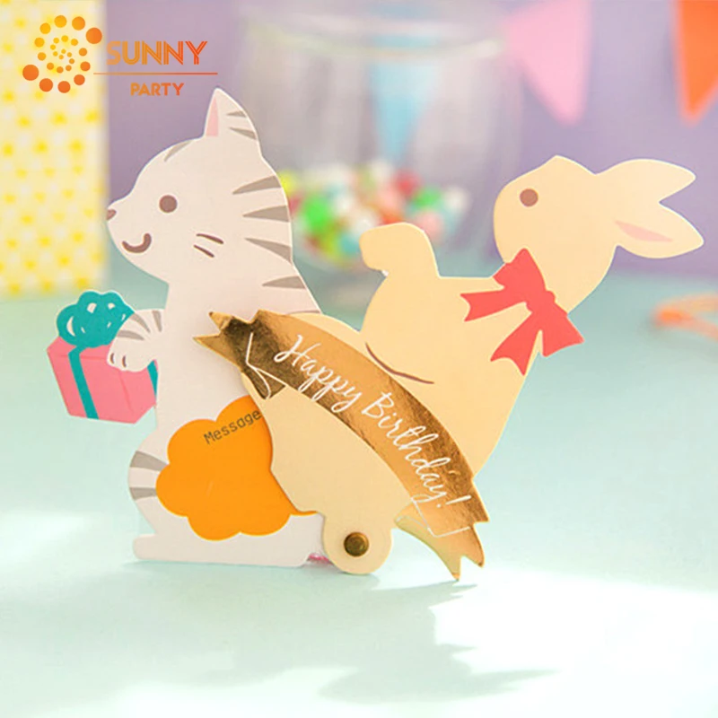 Cartoon 3D Animal Birthday Card Rotatable Stereoscopic Cards Child Greeting Envelope Message Festival Kids Gift | Дом и сад