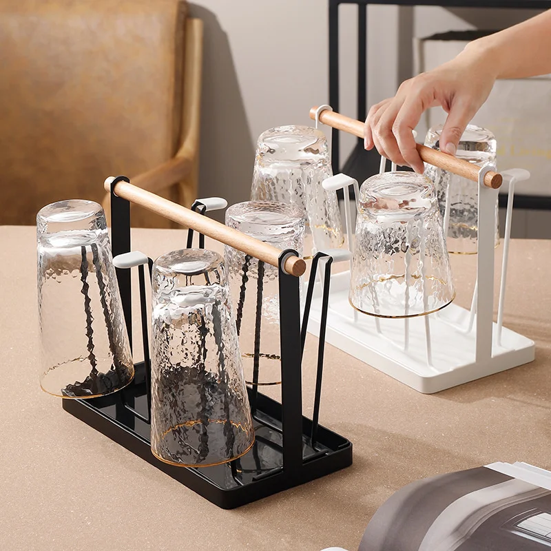 

Kitchen iron portable water cup holder rack Household drying storage tableware organizer tray accessories
