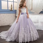 Детское кружевное платье, длинное свадебное платье с цветочным кружевом, платье принцессы для девочек, одежда для дня рождения и рождественской вечеринки, Детские платья для девочек