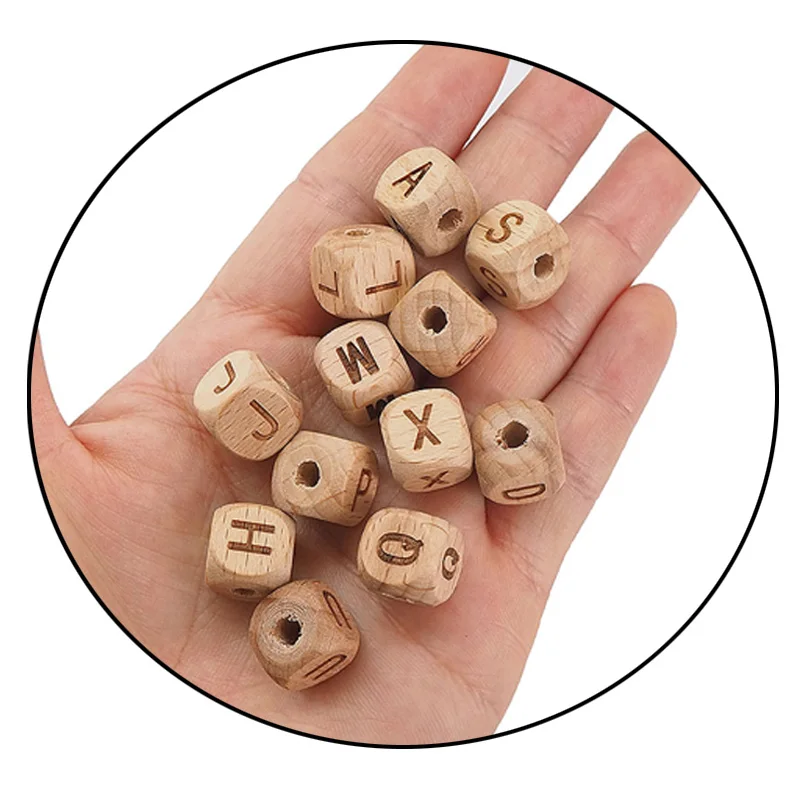 Cuentas cuadradas de madera del alfabeto para beb&eacute;s, Cuentas de letras a-z para beb&eacute;s, masticables, accesorios de cadena de chupete de lactancia, 5 uds.-4
