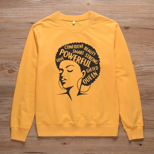 ONSEME афро леди Графический свитер женский наряд христианский Crewneck Толстовка Унисекс уличные пуловеры Толстовка спортивный костюм - Цвет: Yellow