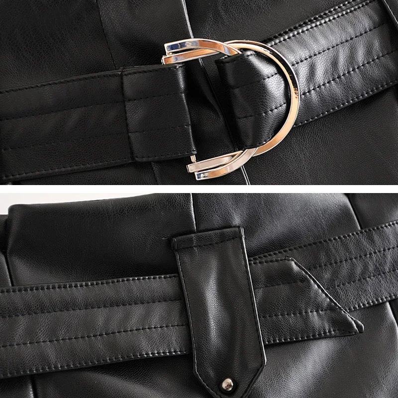 

Women Black Faux leather paperbag shorts 2019 New arrival casual style With belt mini short Trousers Spring Autumn YNZZU YB384