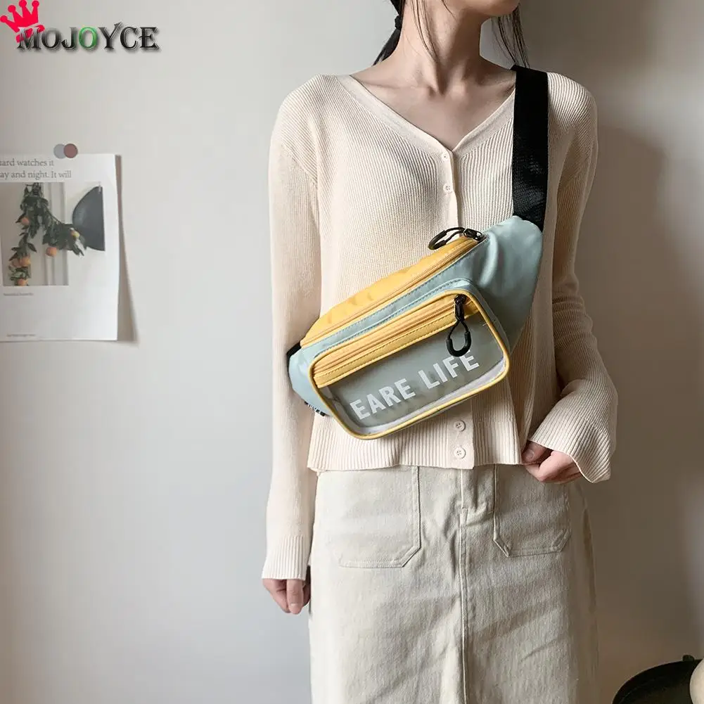 

Nylon PVC Chest Bags Women Hit Color Classic Texture Creative Chic Leisure Fanny Purse Waist Street Messenger Packs