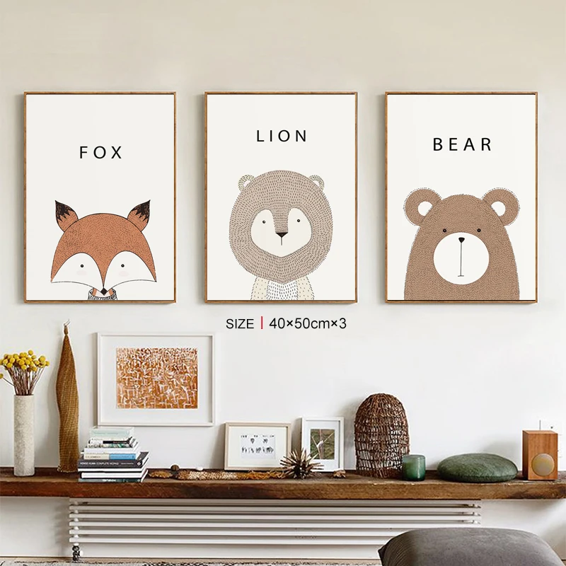 Мультяшные милые животные лисица льва Bearposters Детский Настенный художественный