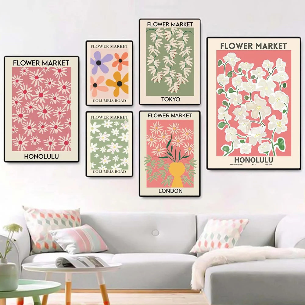 

Abstract Colorful Plant Art Poster Vintage Flower Market Canvas Painting Nordic Wall Pictures For Living Room Home Print Decor