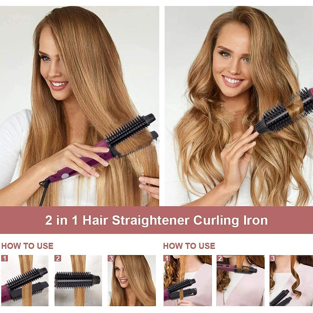 

2 in 1 Hair Straightener and Curler Flat Iron Curling Iron Hair Curlers Iron Straightening Brush Iron Smoothing Styling Comb