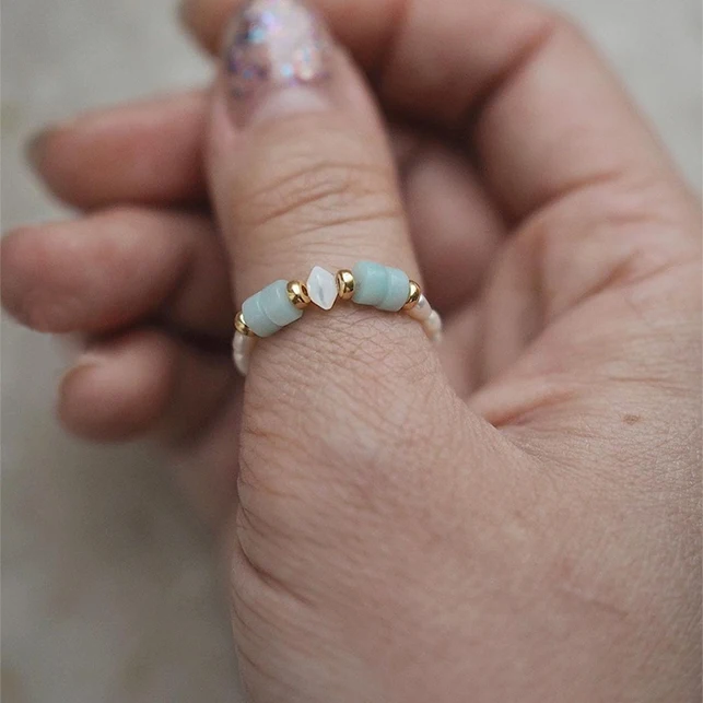 Женское кольцо из натурального камня нержавеющей стали с пресноводным жемчугом