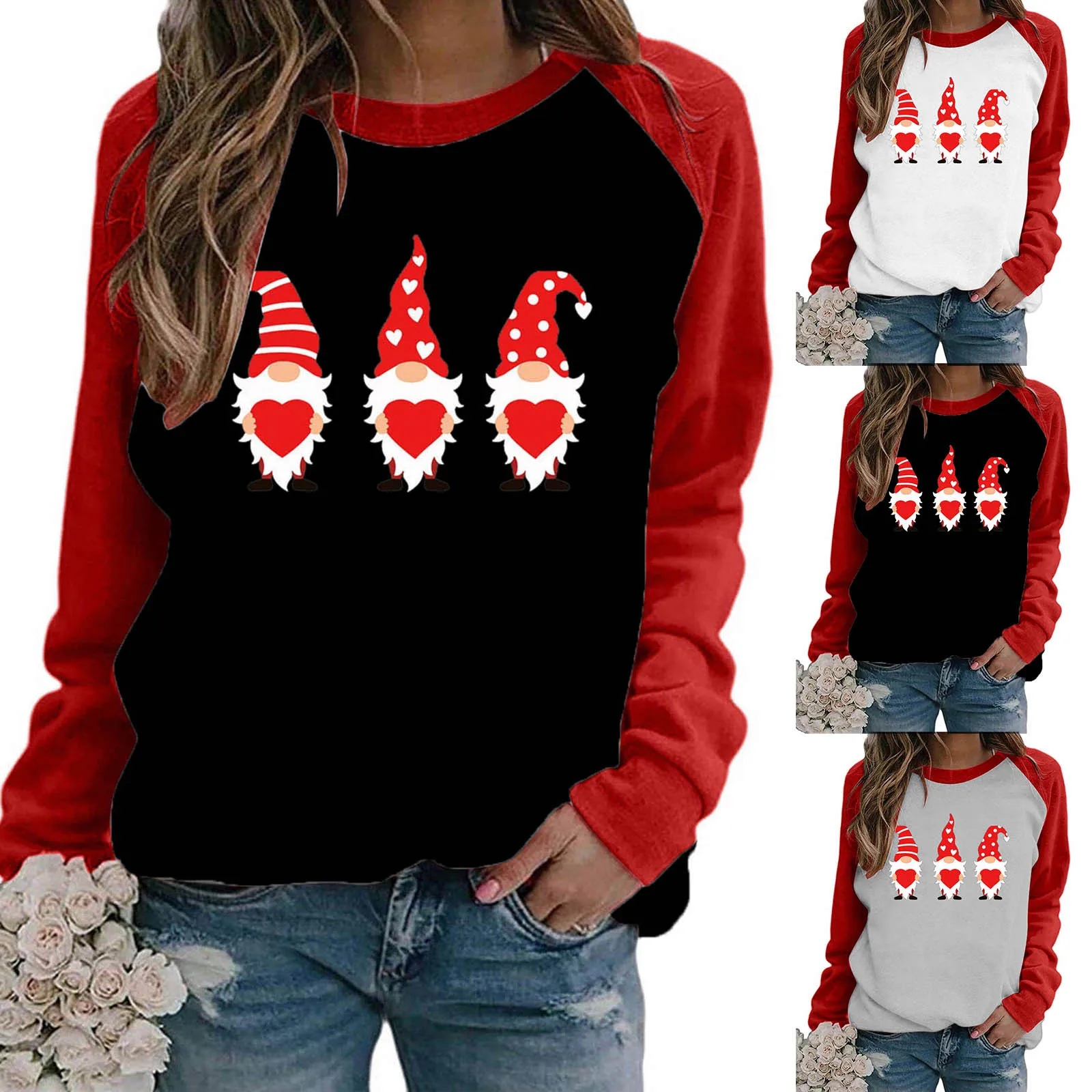 

2021 Womens Valentine's Day Heart Printed Blouses comfortable Long Sleeve Tops Blouse Tee Shirt Blusas