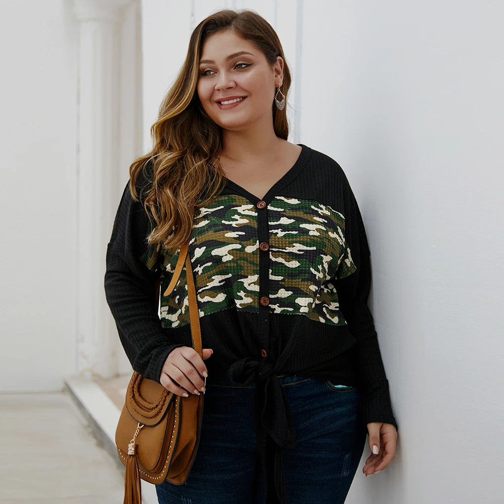 Женские топы размера плюс осень 2020 модный однобортный свитер с v-образным вырезом