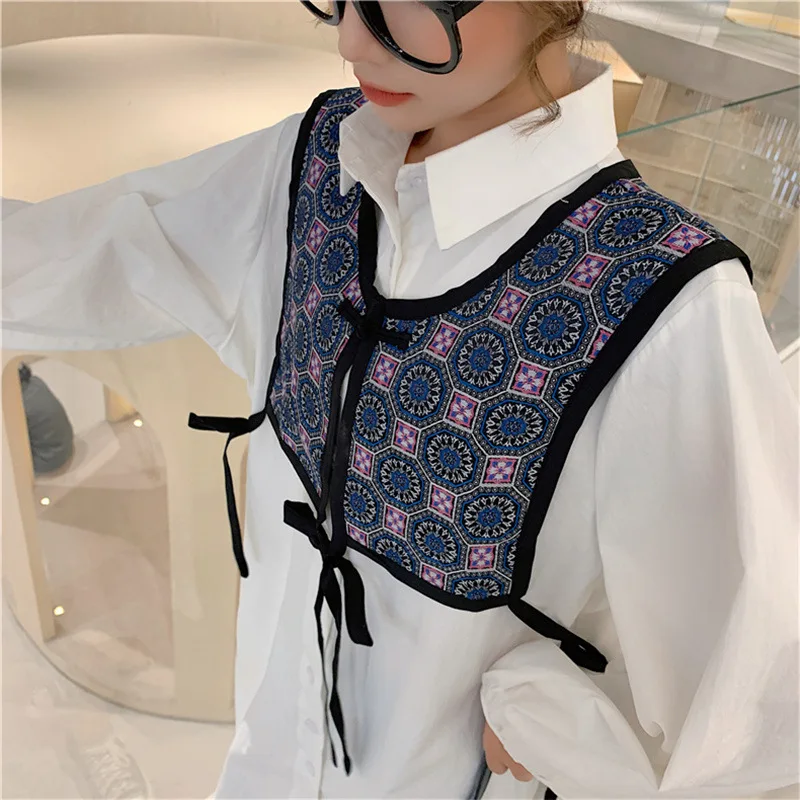 Linbaiway цветочный принт искусственная шаль большой лацкан рубашка съемные