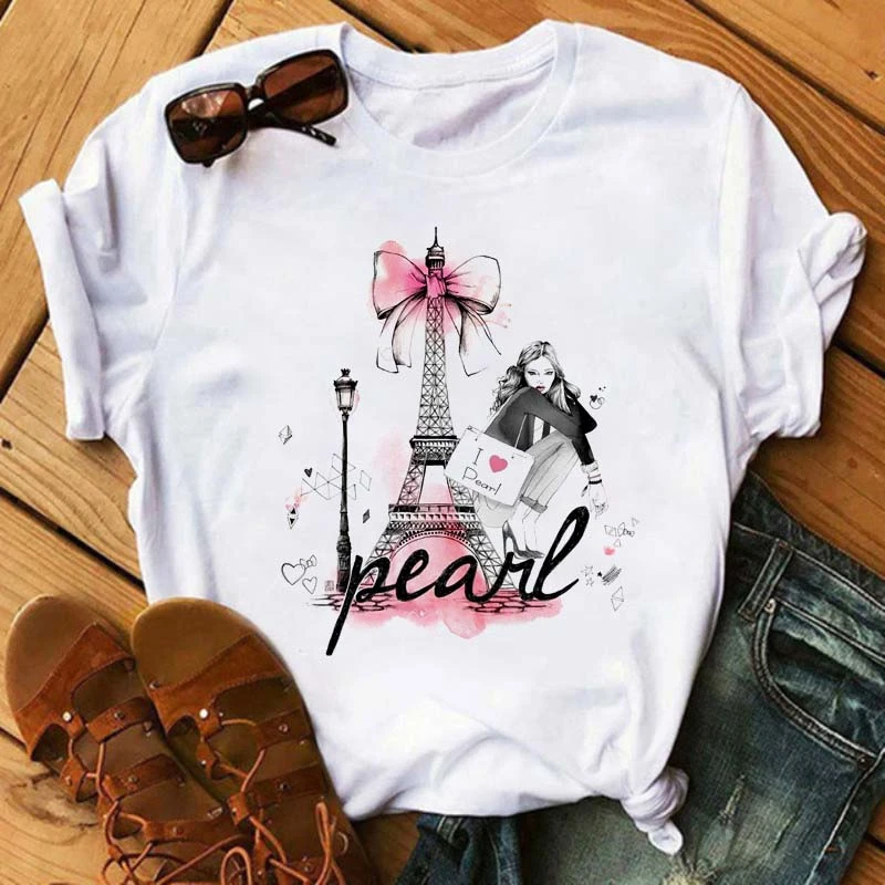 

Eiffel Tower Graphic Print Women T-shirt Summer Fashion Round Neck Short Sleeve Top Girl Harajuku Clothes 27865