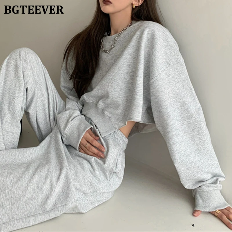 

Спортивный костюм BGTEEVER женский однотонный, свитшот с длинным рукавом и рваные брюки с дырками, повседневный комплект из 2 предметов, весна